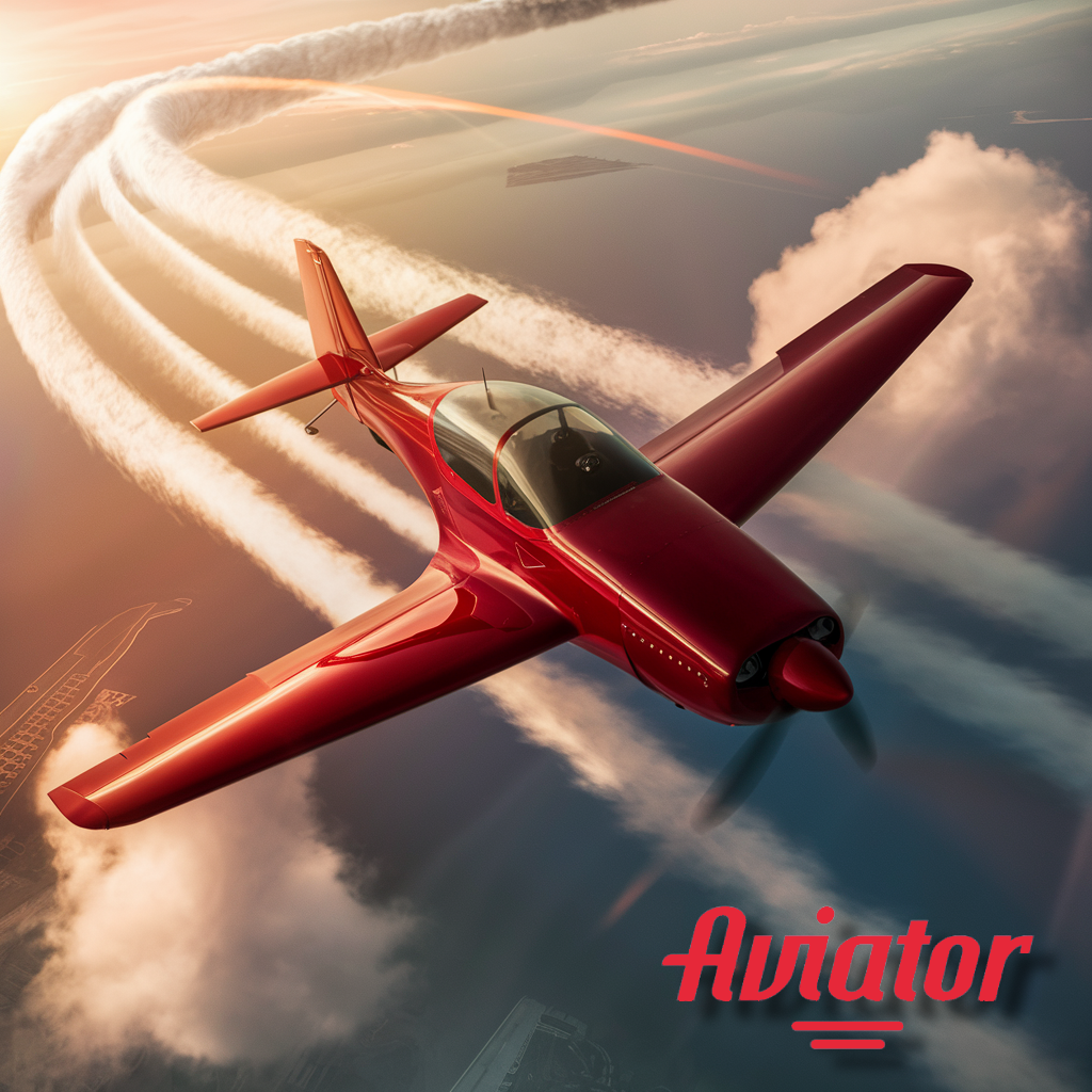 A red plane in the sky with Aviator game logo